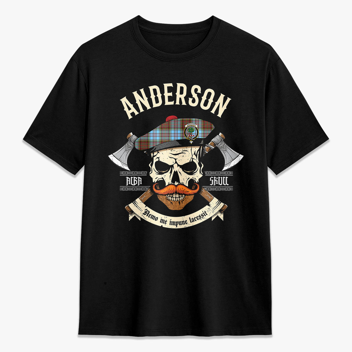 Anderson Ancient Tartan Crest 2D T-shirt - Alba Skull Style