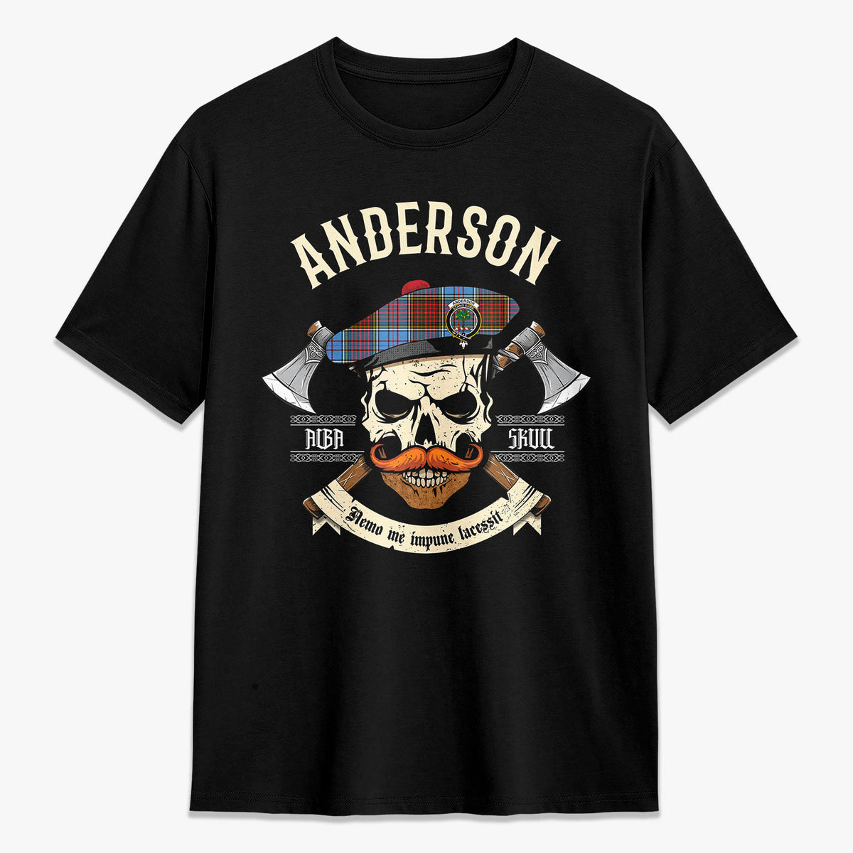 Anderson Modern Tartan Crest 2D T-shirt - Alba Skull Style