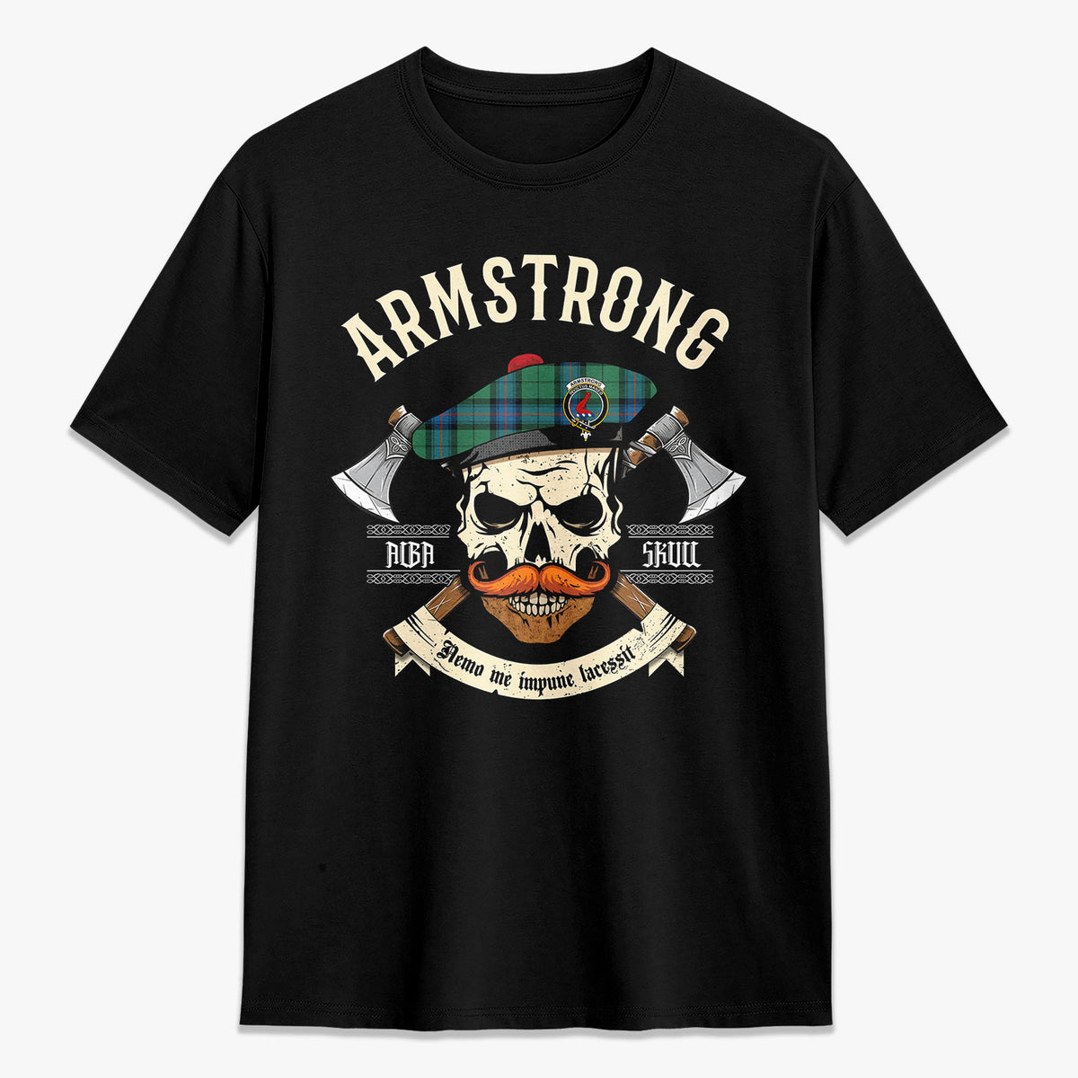 Armstrong Ancient Tartan Crest 2D T-shirt - Alba Skull Style