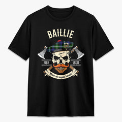 Baillie Modern Tartan Crest 2D T-shirt - Alba Skull Style