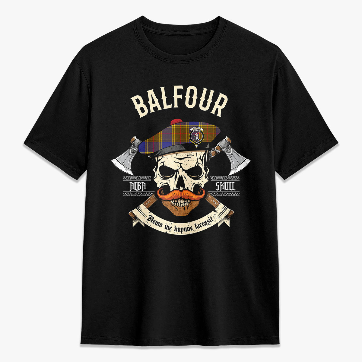 Balfour Modern Tartan Crest 2D T-shirt - Alba Skull Style