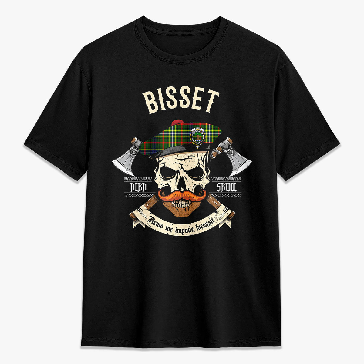 Bisset Tartan Crest 2D T-shirt - Alba Skull Style