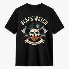 Black Watch Tartan Crest 2D T-shirt - Alba Skull Style