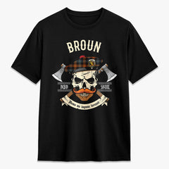 Broun Ancient Tartan Crest 2D T-shirt - Alba Skull Style