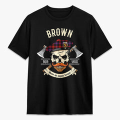 Brown Modern Tartan Crest 2D T-shirt - Alba Skull Style