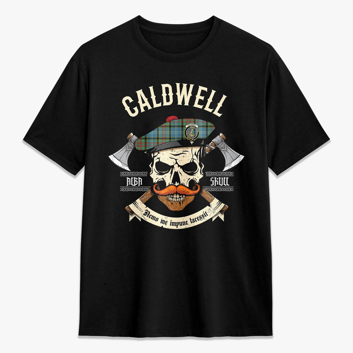 Caldwell Tartan Crest 2D T-shirt - Alba Skull Style