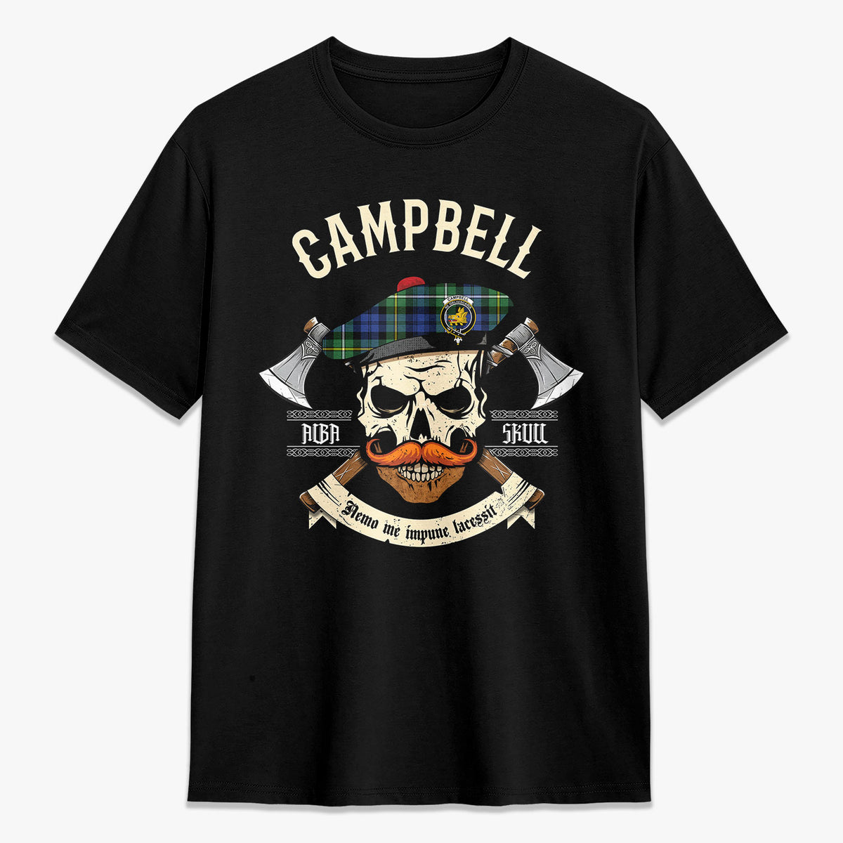 Campbell Argyll Ancient Tartan Crest 2D T-shirt - Alba Skull Style