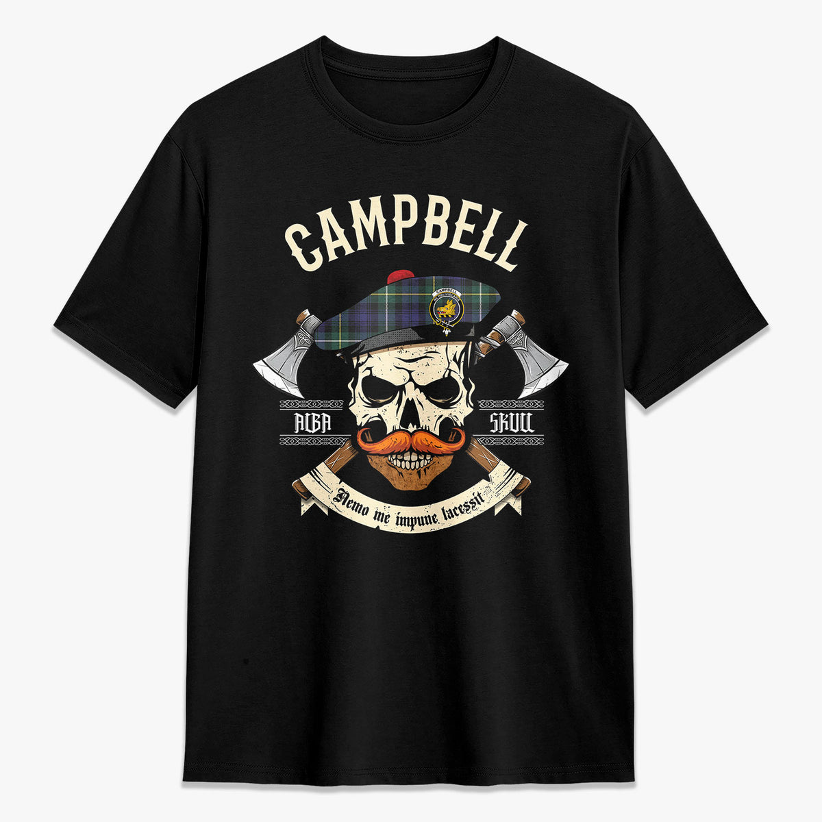 Campbell Argyll Modern Tartan Crest 2D T-shirt - Alba Skull Style