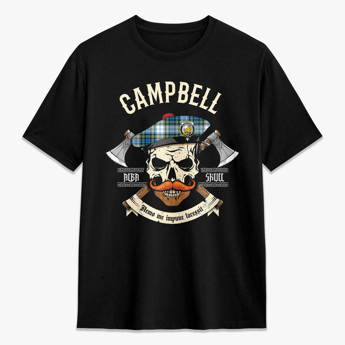 Campbell Dress Ancient Tartan Crest 2D T-shirt - Alba Skull Style