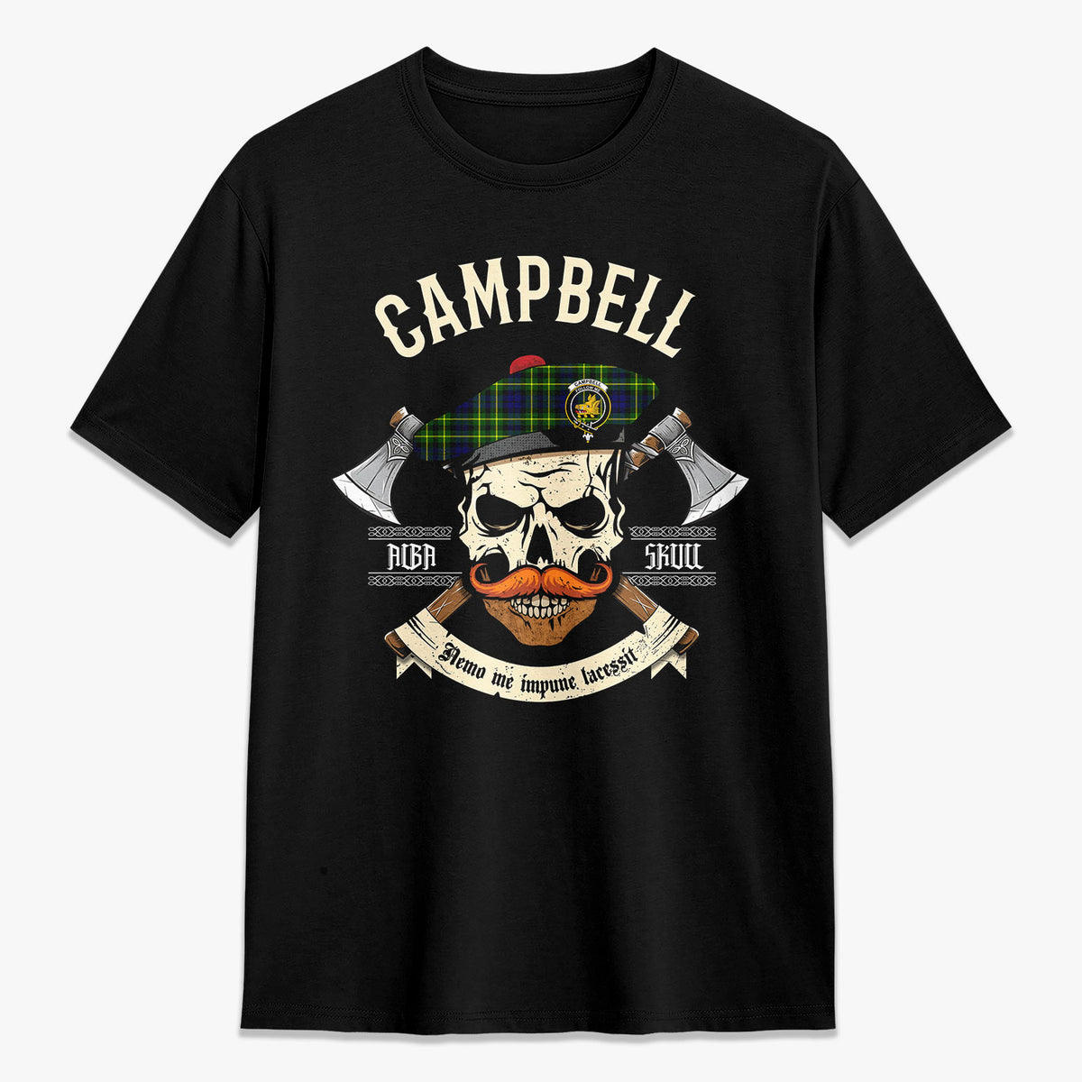 Campbell of Breadalbane Modern Tartan Crest 2D T-shirt - Alba Skull Style