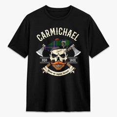 Carmichael Modern Tartan Crest 2D T-shirt - Alba Skull Style