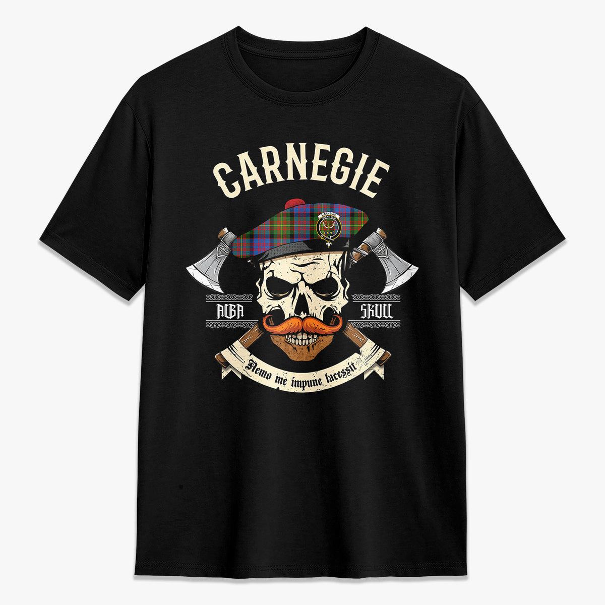 Carnegie Ancient Tartan Crest 2D T-shirt - Alba Skull Style