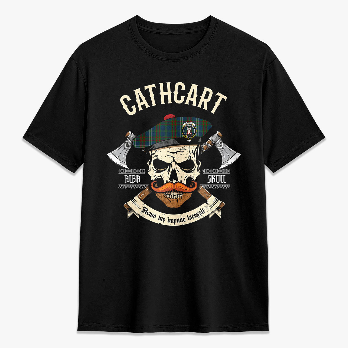 Cathcart Tartan Crest 2D T-shirt - Alba Skull Style