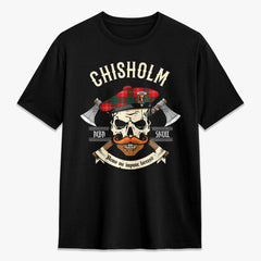 Chisholm Modern Tartan Crest 2D T-shirt - Alba Skull Style