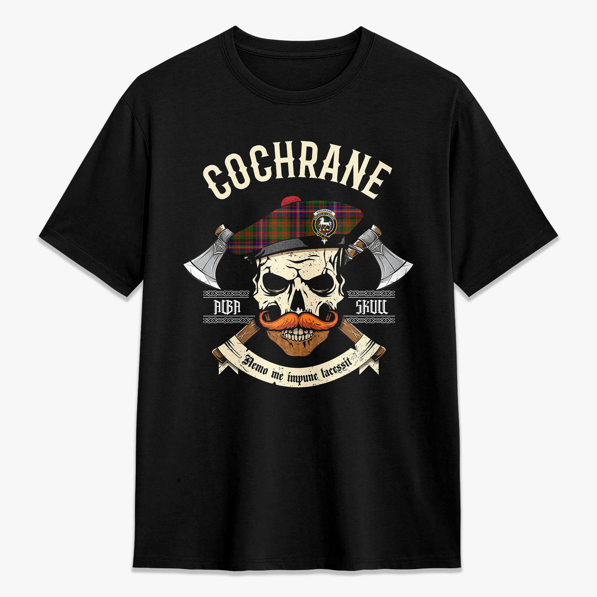 Cochrane Modern Tartan Crest 2D T-shirt - Alba Skull Style