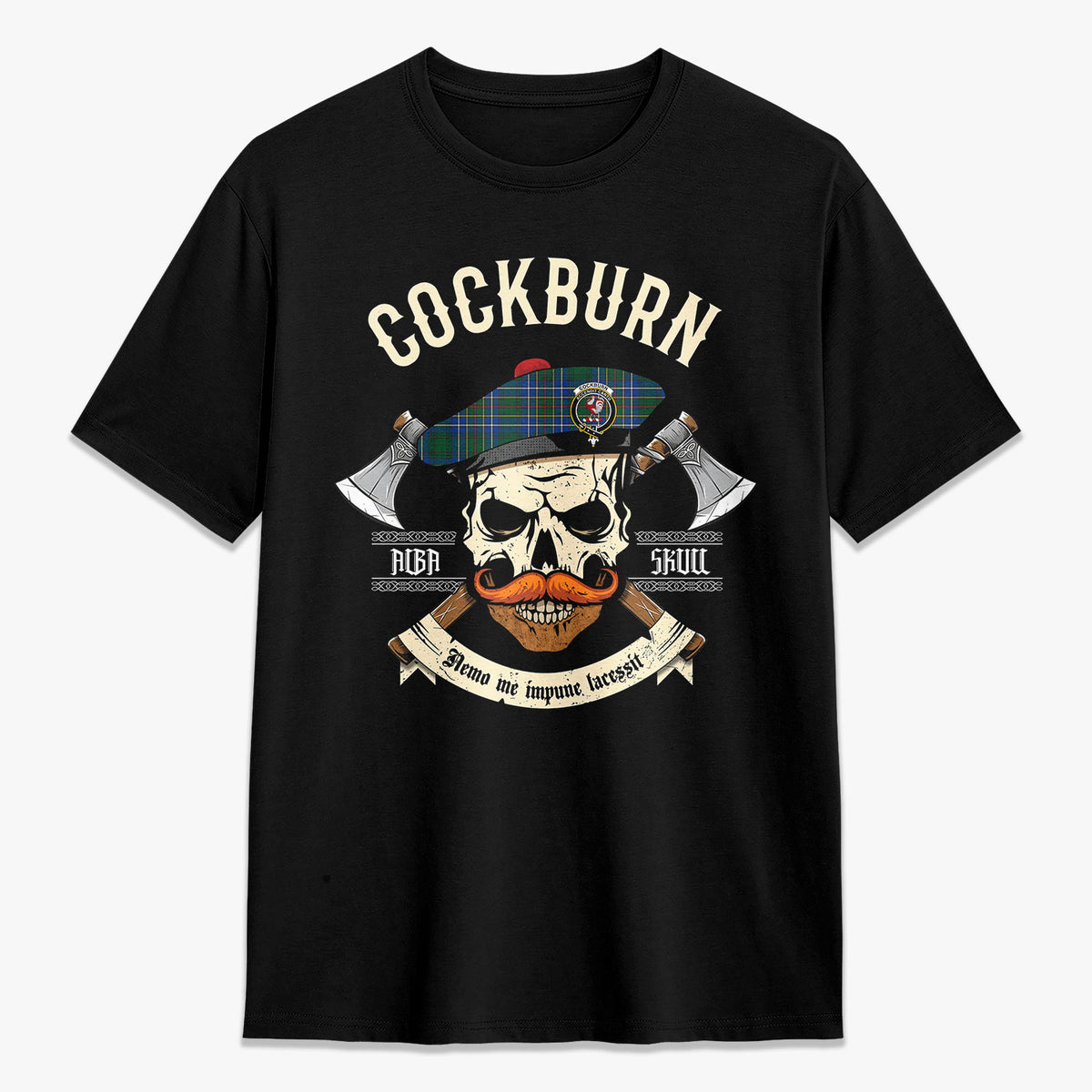 Cockburn Ancient Tartan Crest 2D T-shirt - Alba Skull Style