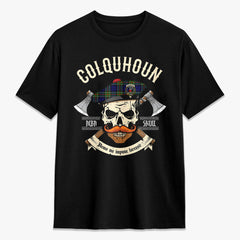 Colquhoun Modern Tartan Crest 2D T-shirt - Alba Skull Style