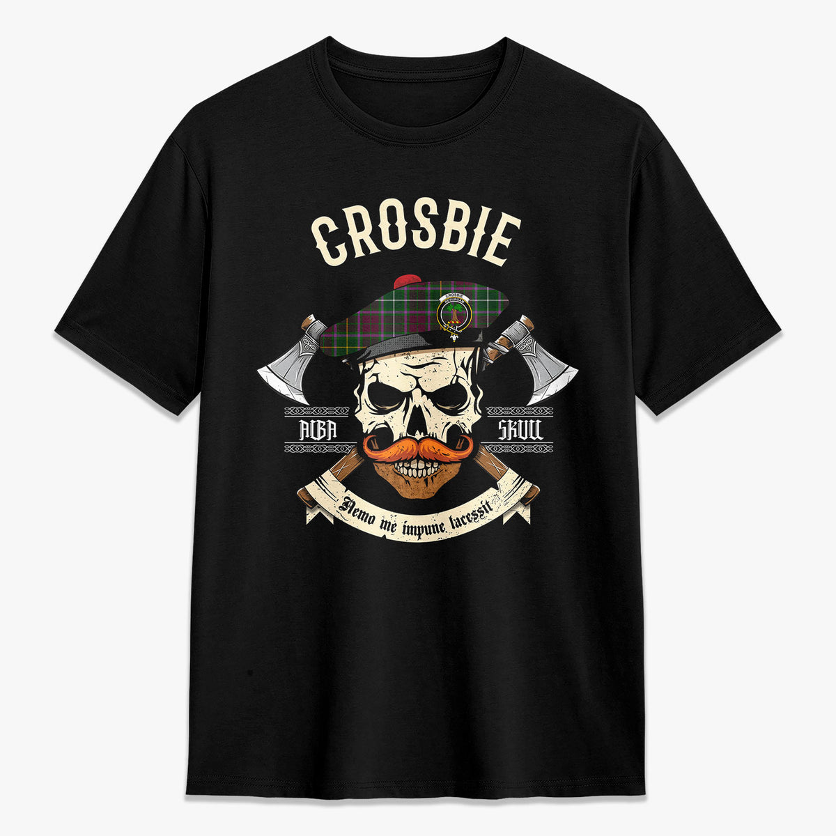 Crosbie Tartan Crest 2D T-shirt - Alba Skull Style