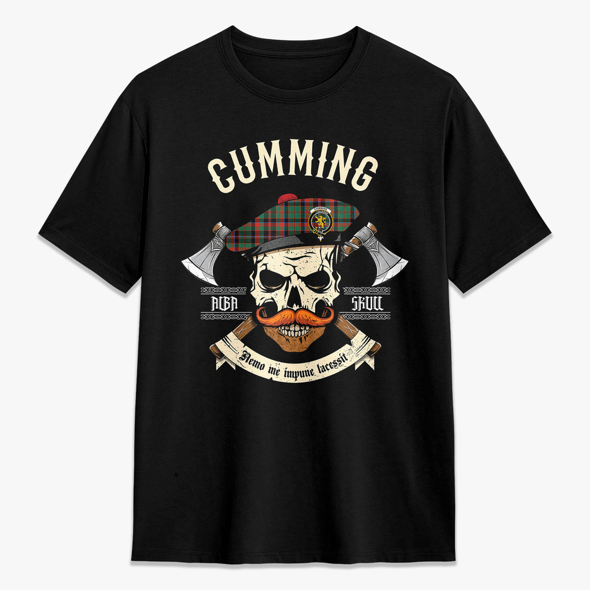 Cumming Hunting Ancient Tartan Crest 2D T-shirt - Alba Skull Style