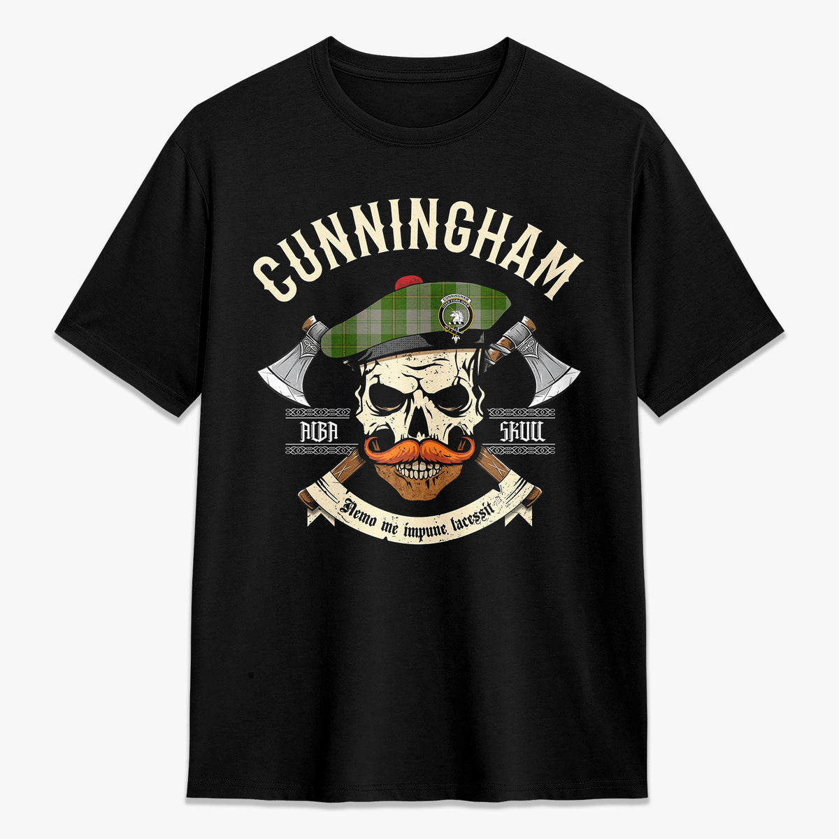 Cunningham Dress Green Dancers Tartan Crest 2D T-shirt - Alba Skull Style