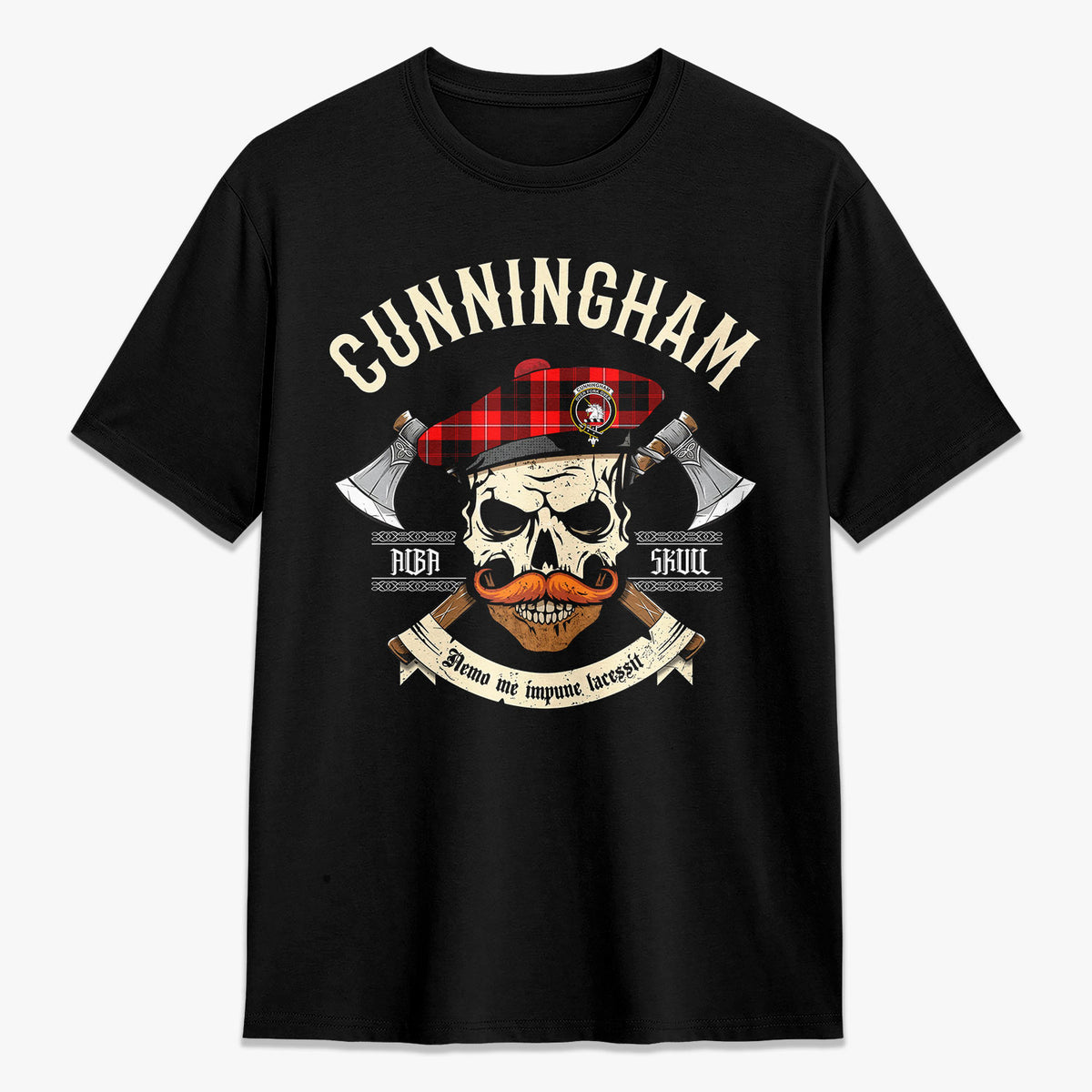 Cunningham Modern Tartan Crest 2D T-shirt - Alba Skull Style