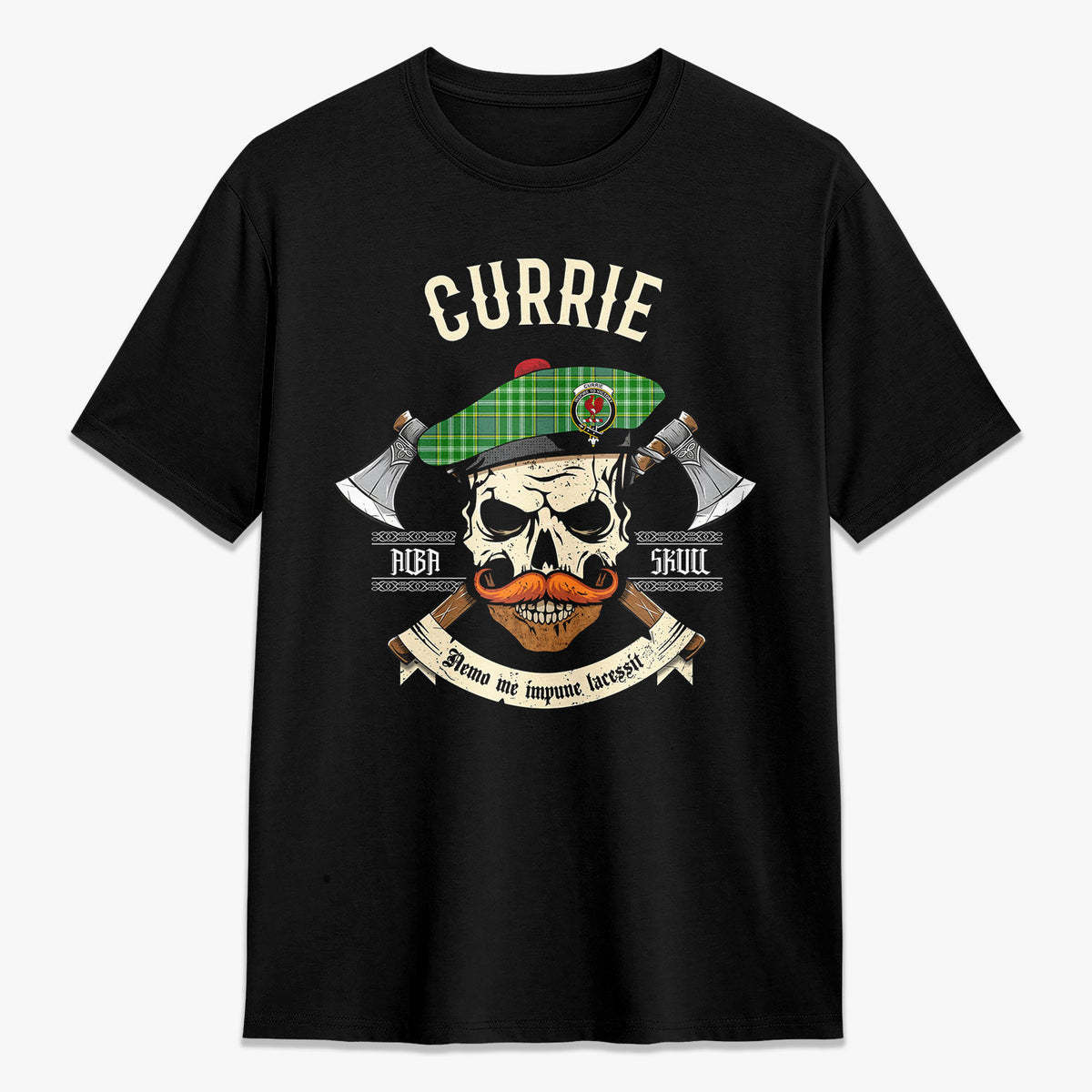 Currie Tartan Crest 2D T-shirt - Alba Skull Style