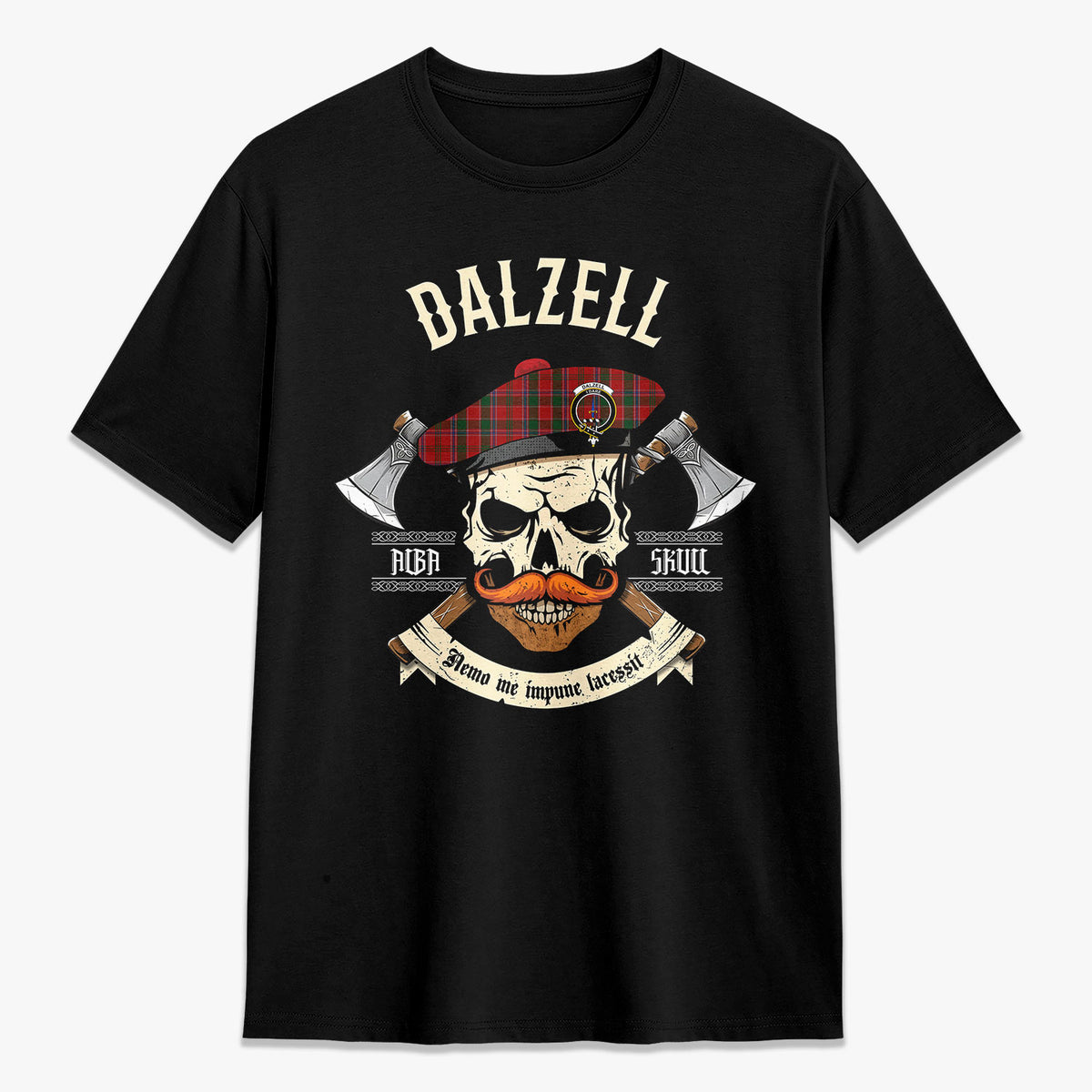 Dalzell Tartan Crest 2D T-shirt - Alba Skull Style