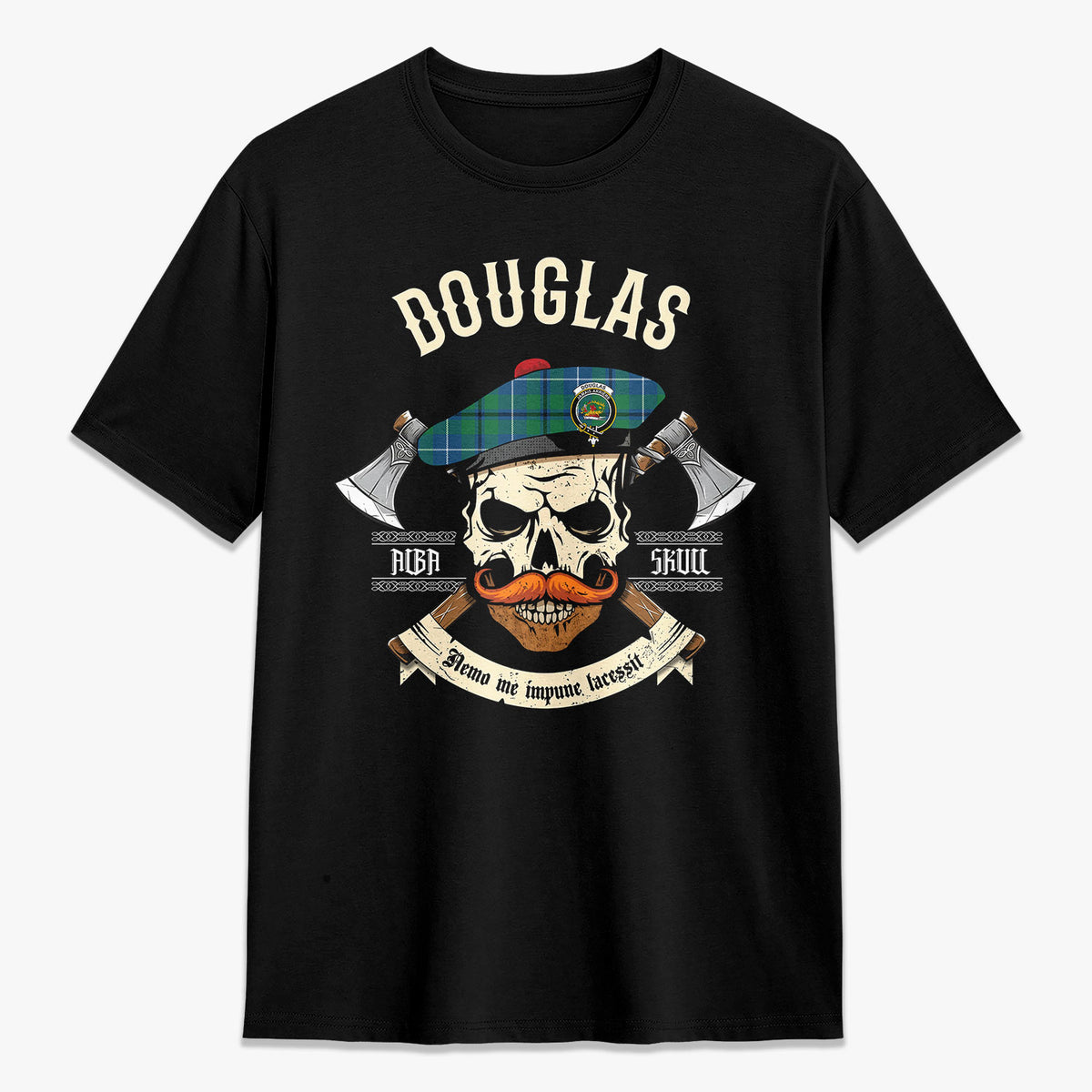 Douglas Ancient Tartan Crest 2D T-shirt - Alba Skull Style