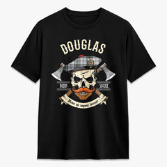 Douglas Grey Modern Tartan Crest 2D T-shirt - Alba Skull Style