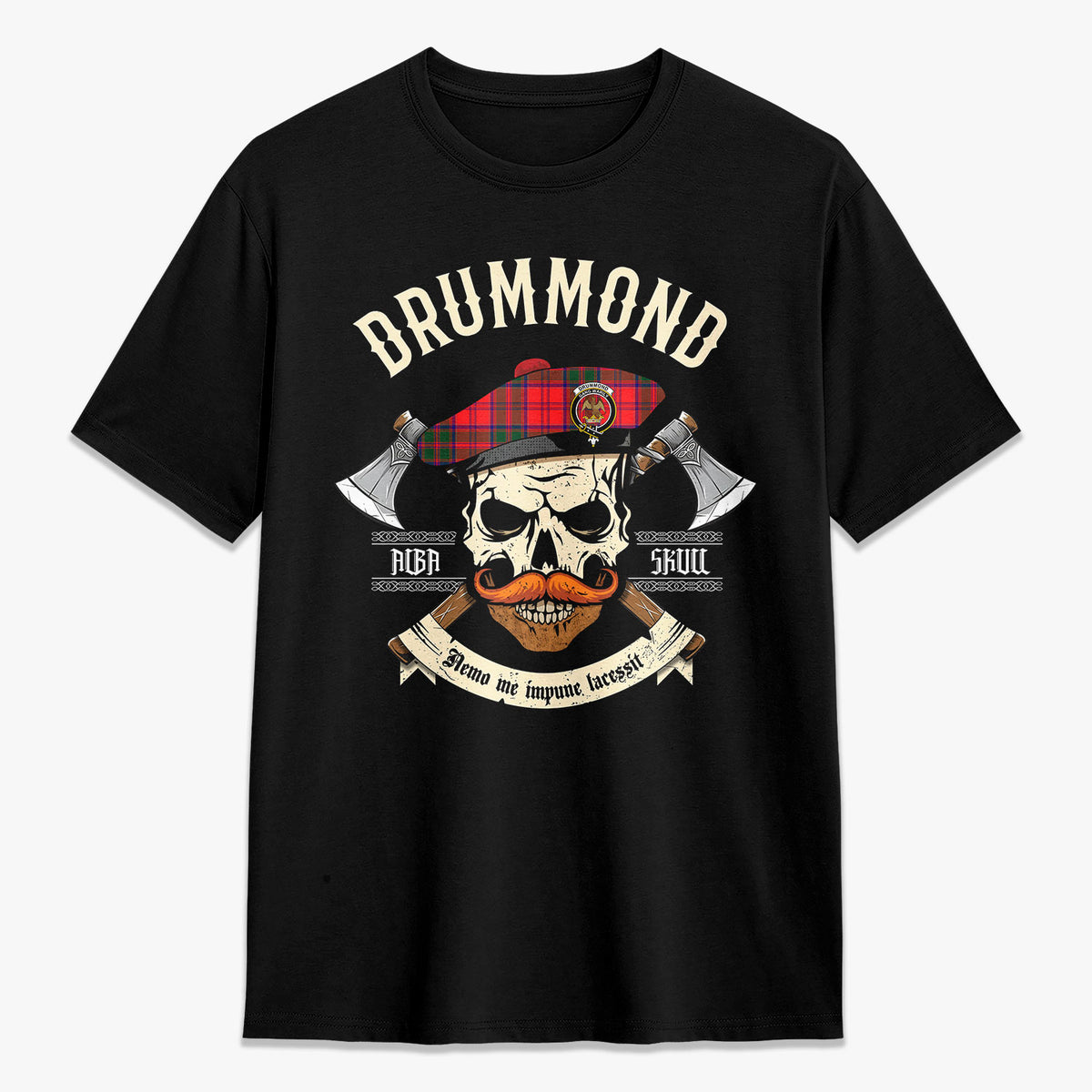 Drummond Modern Tartan Crest 2D T-shirt - Alba Skull Style