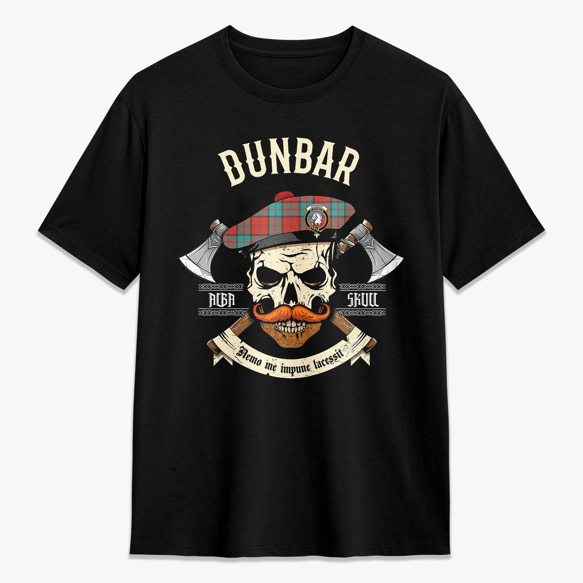 Dunbar Ancient Tartan Crest 2D T-shirt - Alba Skull Style