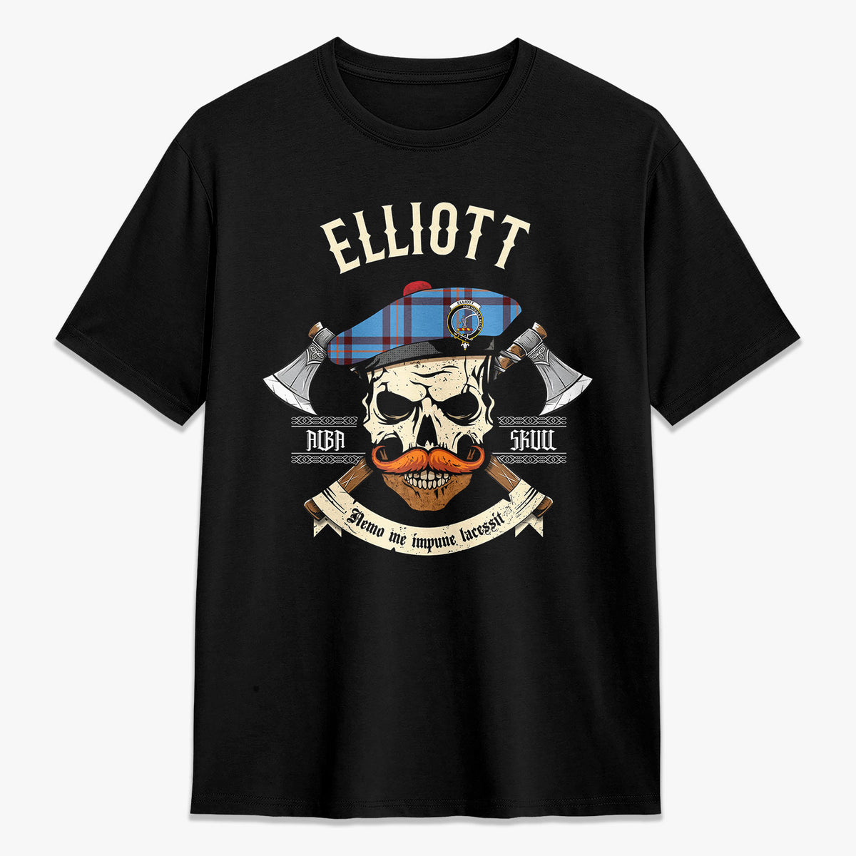 Elliott Ancient Tartan Crest 2D T-shirt - Alba Skull Style