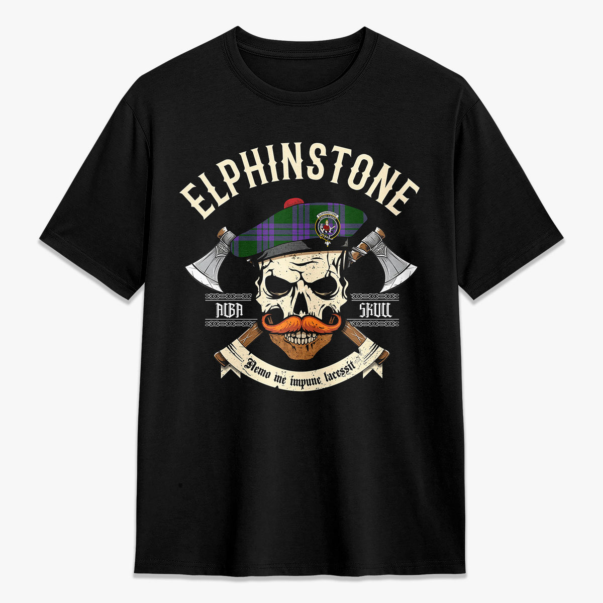 Elphinstone Tartan Crest 2D T-shirt - Alba Skull Style