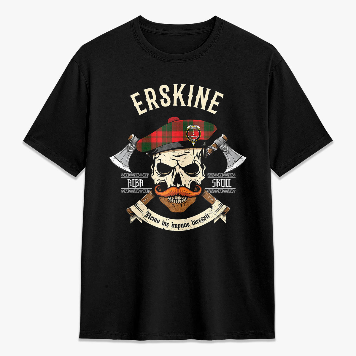 Erskine Modern Tartan Crest 2D T-shirt - Alba Skull Style