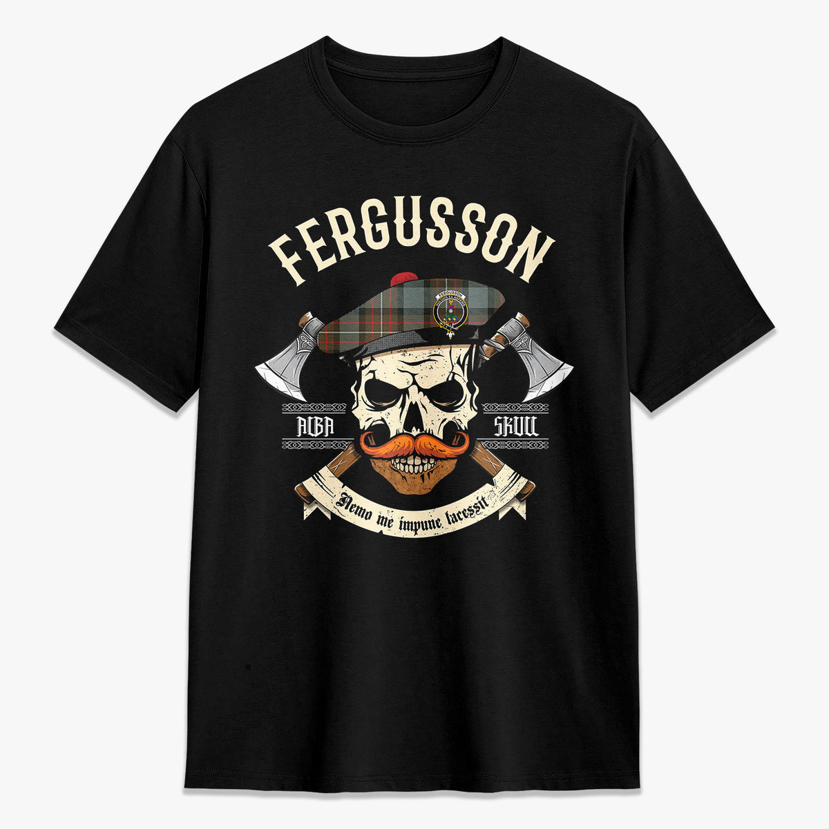 Fergusson Weathered Tartan Crest 2D T-shirt - Alba Skull Style