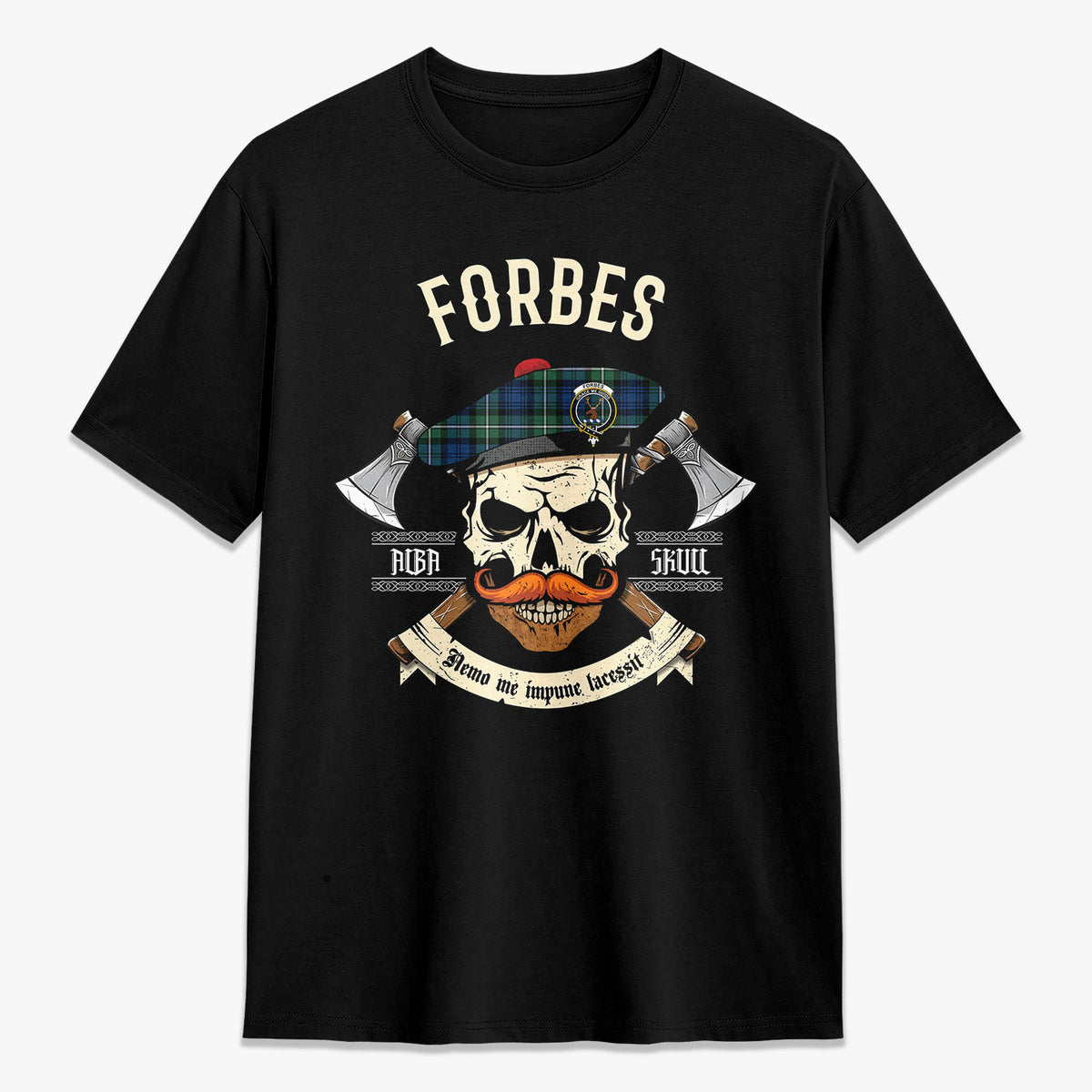 Forbes Ancient Tartan Crest 2D T-shirt - Alba Skull Style