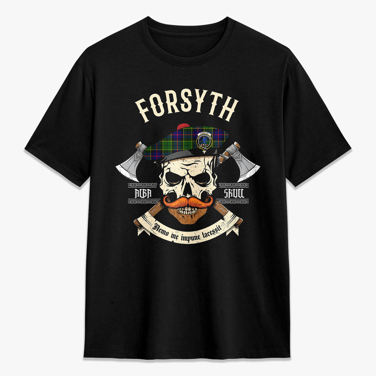 Forsyth Modern Tartan Crest 2D T-shirt - Alba Skull Style