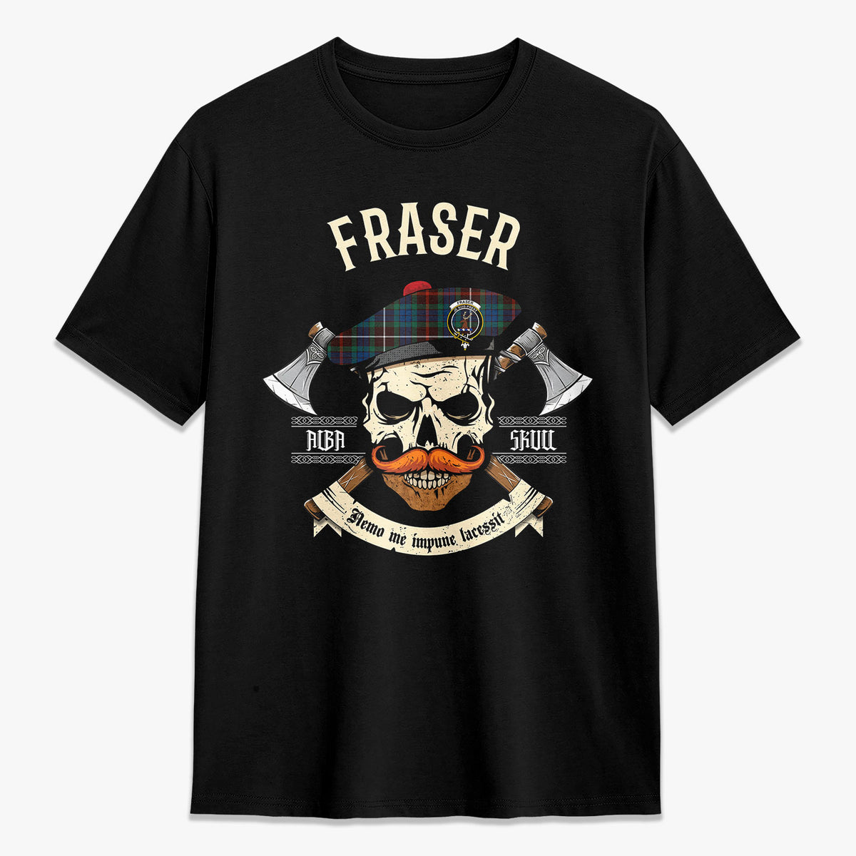 Fraser (of Lovat) Hunting Ancient Tartan Crest 2D T-shirt - Alba Skull Style