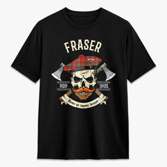 Fraser (of Lovat) Weathered Tartan Crest 2D T-shirt - Alba Skull Style