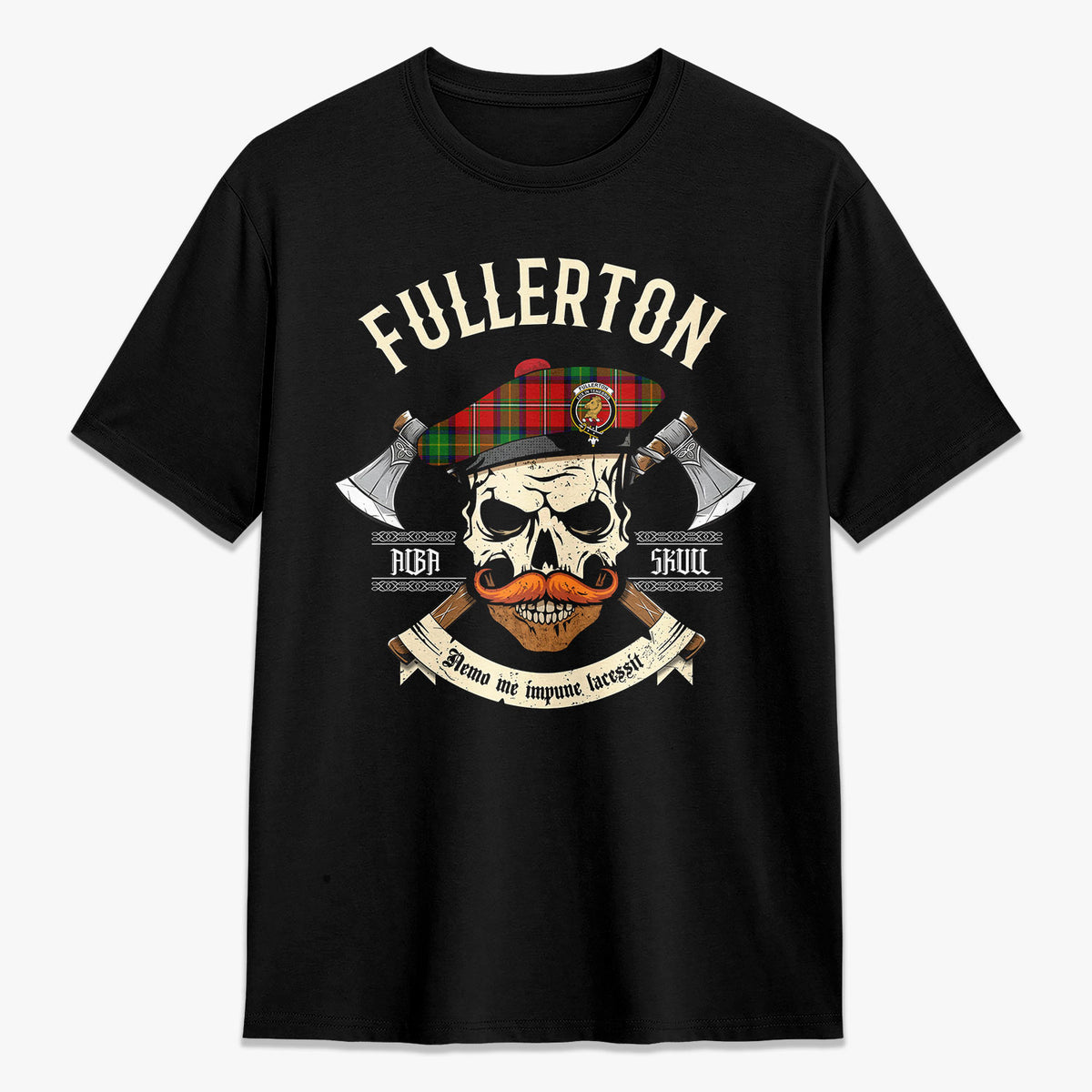 Fullerton Tartan Crest 2D T-shirt - Alba Skull Style