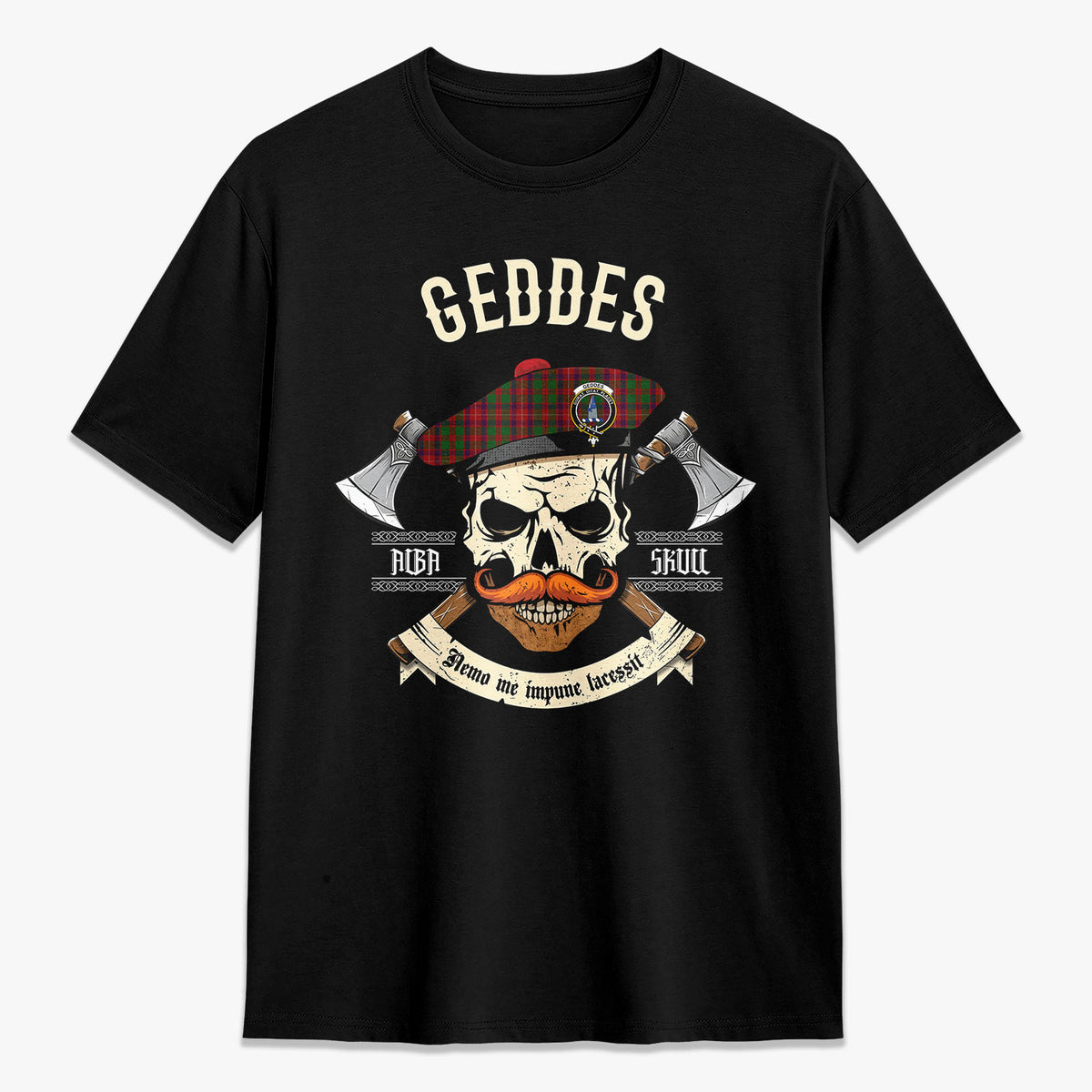 Geddes Tartan Crest 2D T-shirt - Alba Skull Style