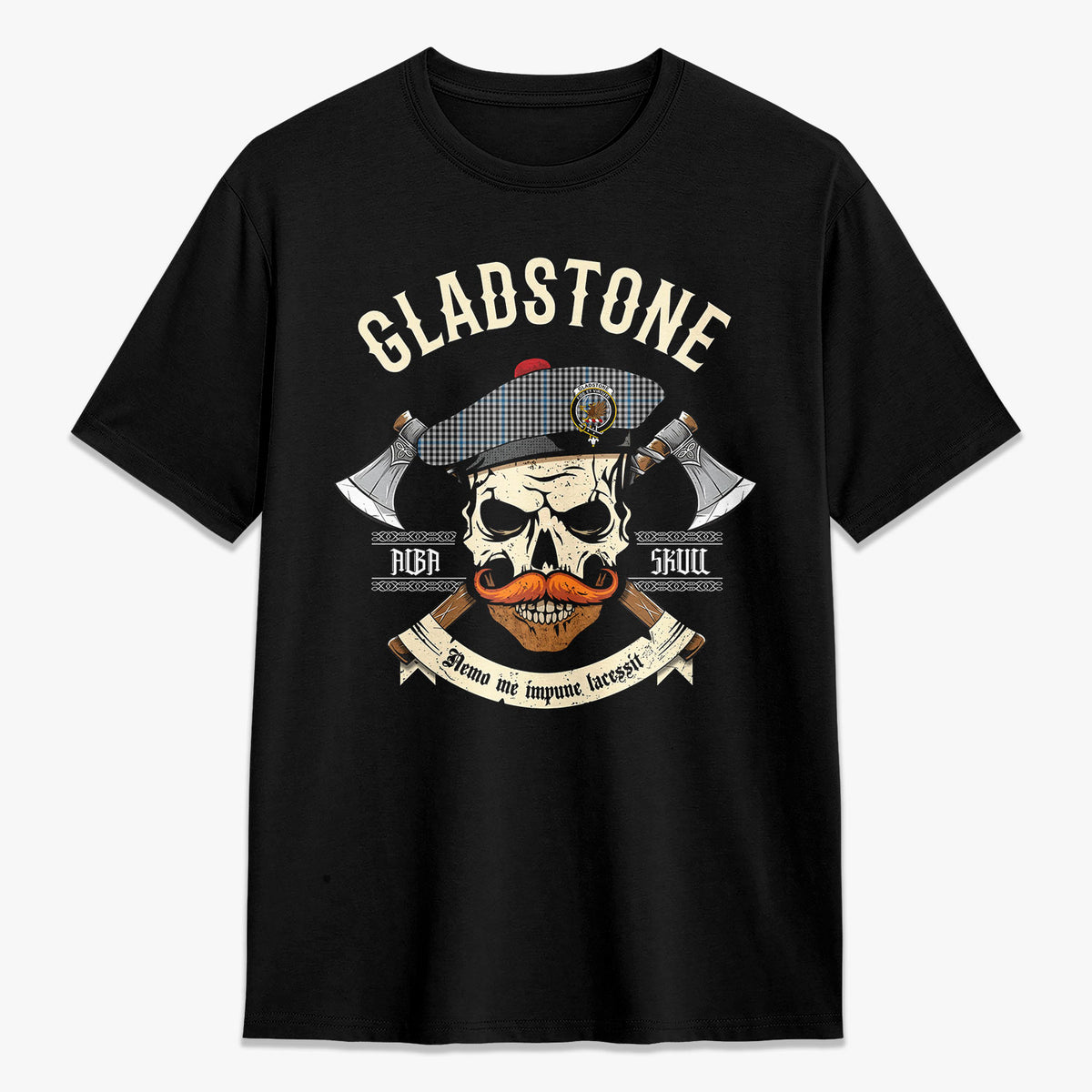 Gladstone Tartan Crest 2D T-shirt - Alba Skull Style