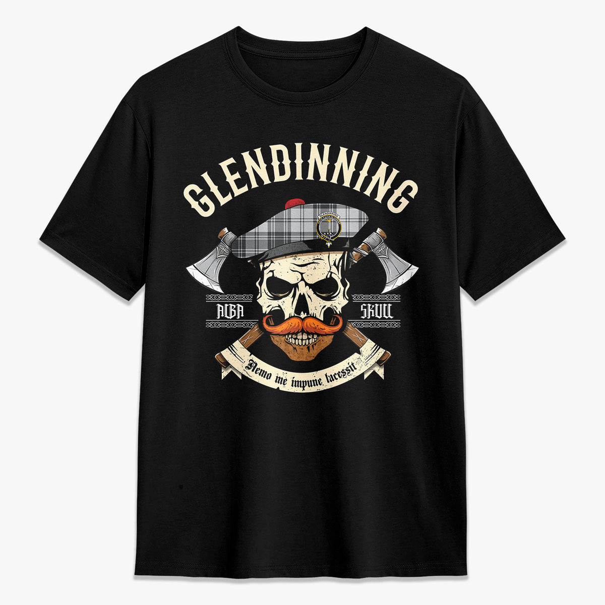 Glendinning Tartan Crest 2D T-shirt - Alba Skull Style