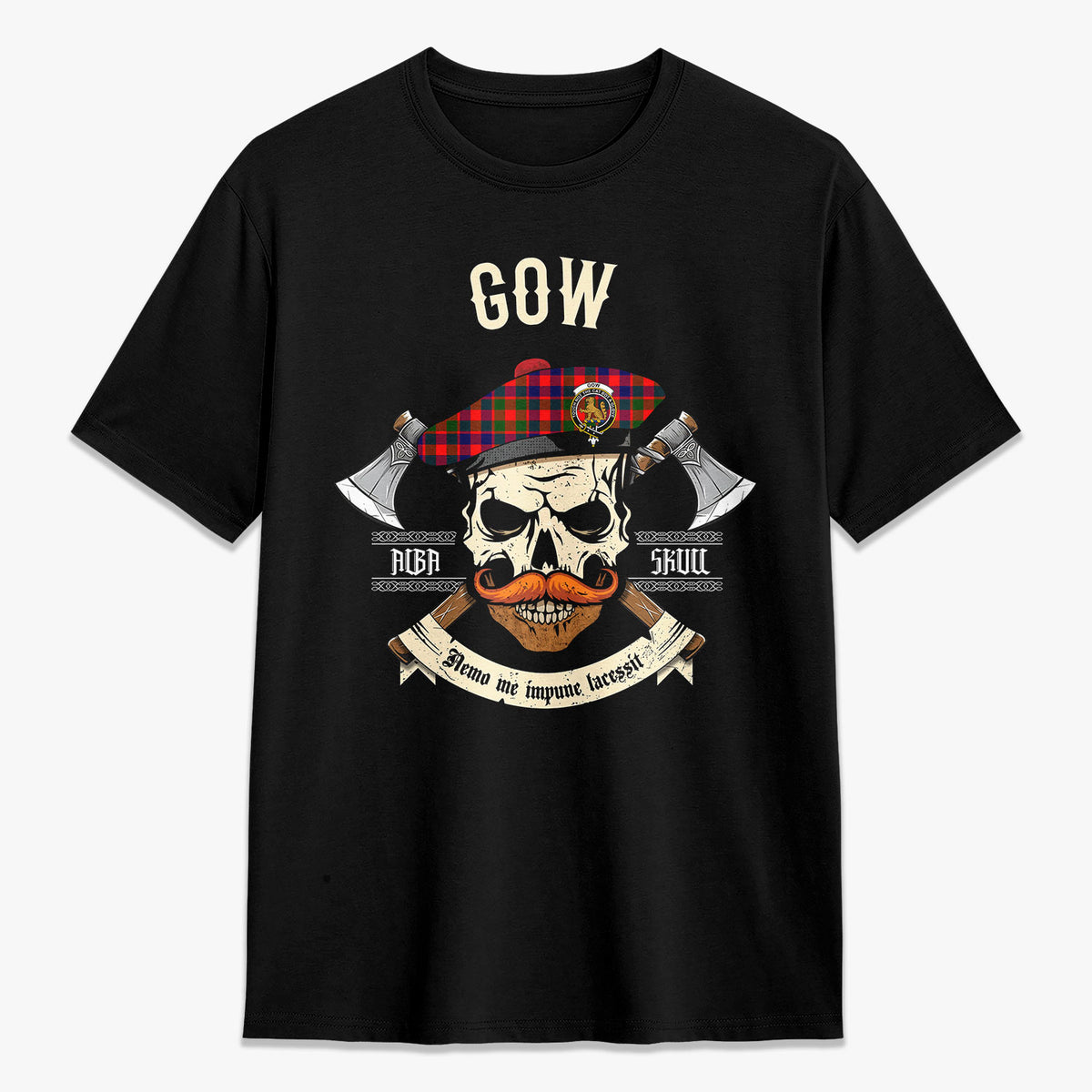 Gow (or McGouan) Tartan Crest 2D T-shirt - Alba Skull Style