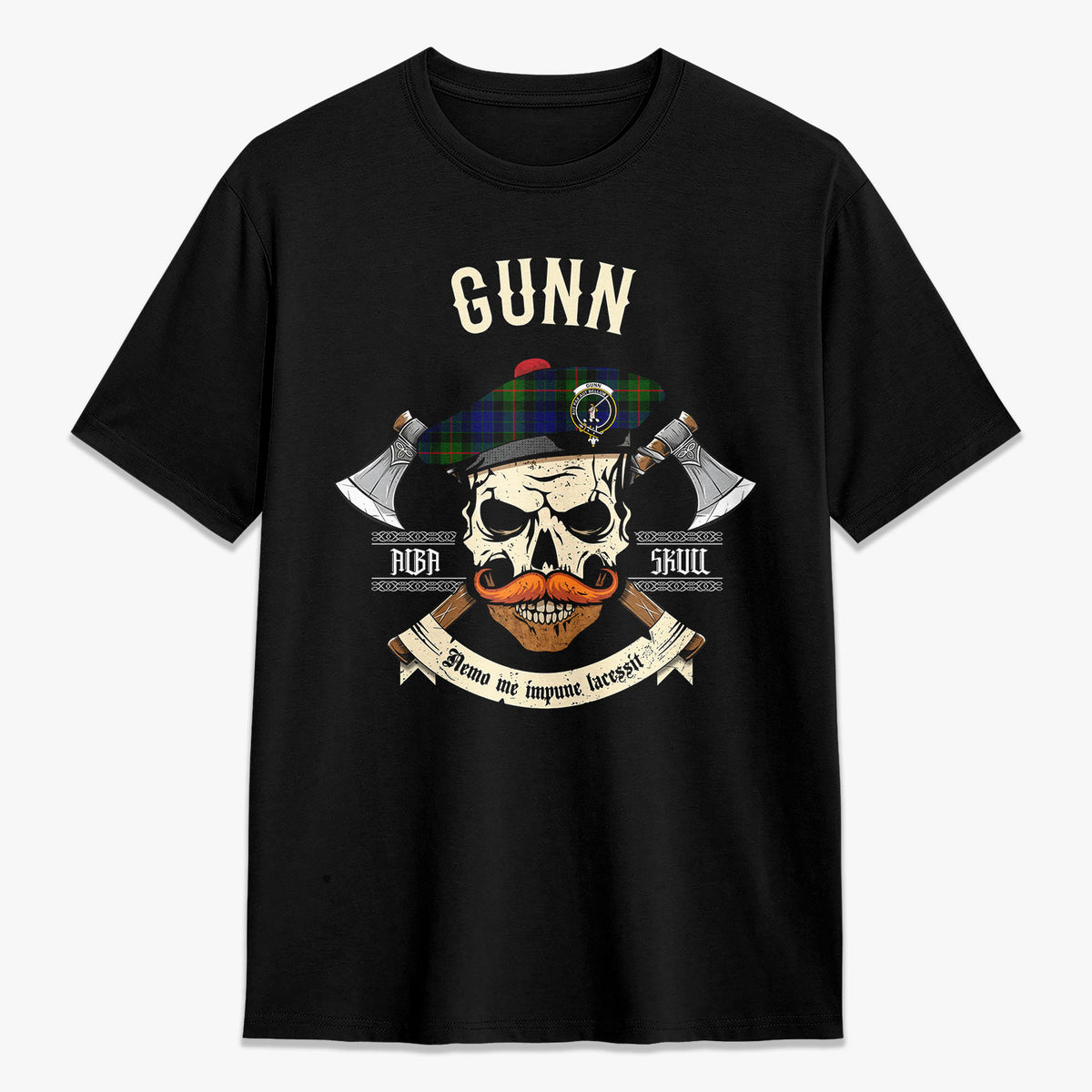 Gunn Modern Tartan Crest 2D T-shirt - Alba Skull Style