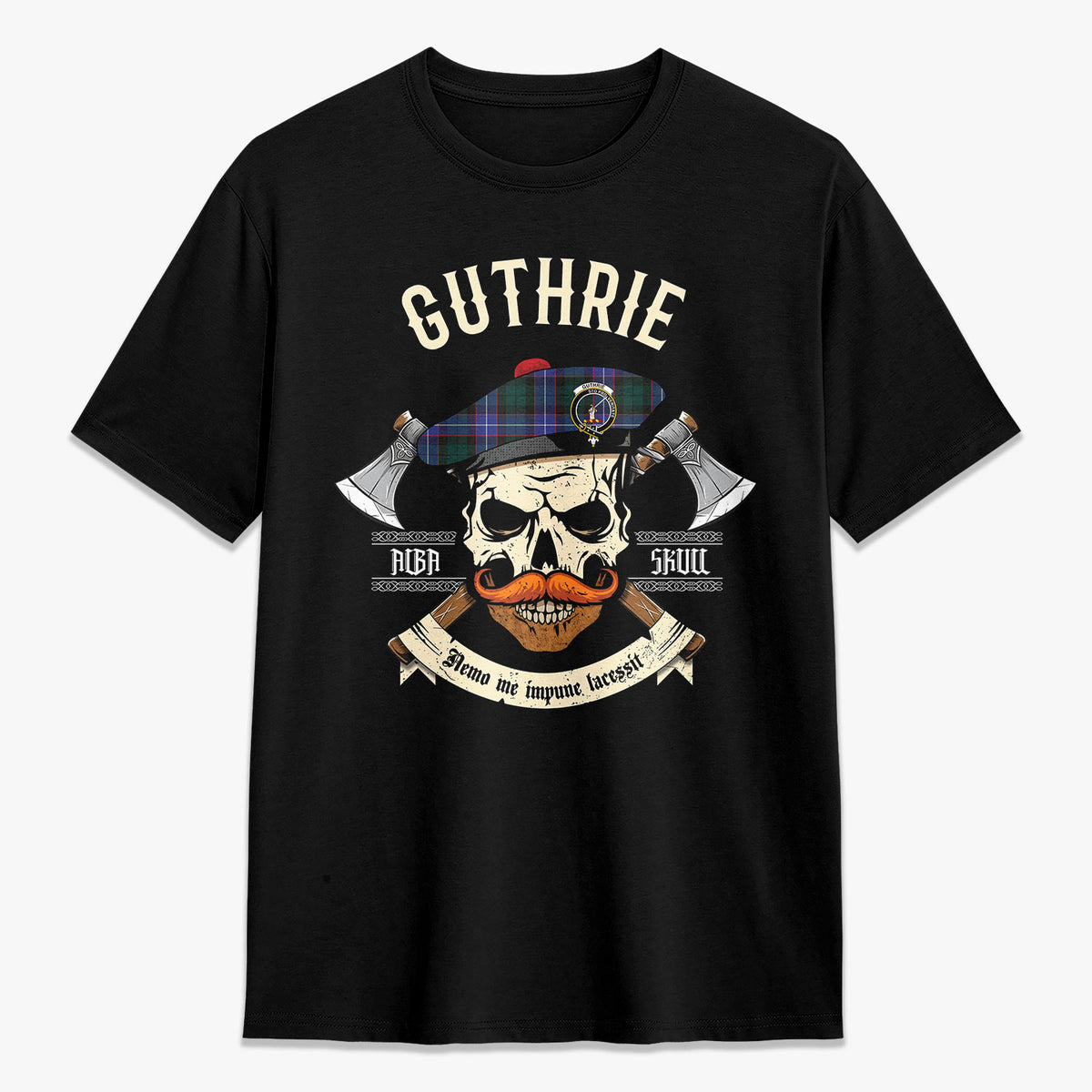 Guthrie Modern Tartan Crest 2D T-shirt - Alba Skull Style