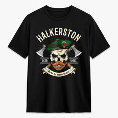 Halkerston Tartan Crest 2D T-shirt - Alba Skull Style