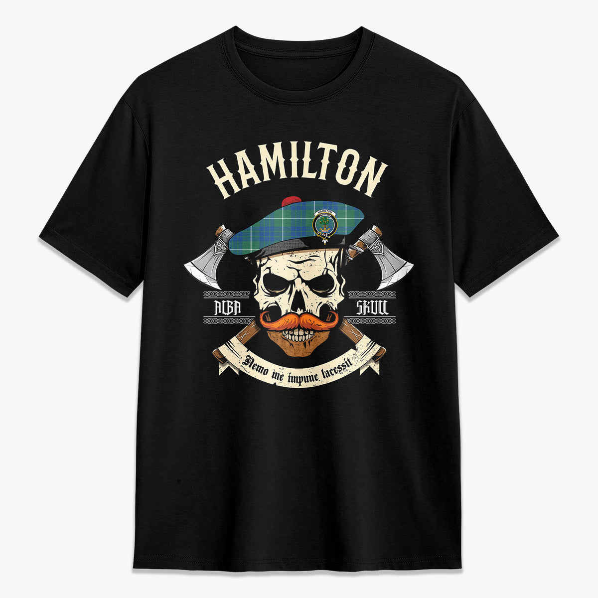 Hamilton Hunting Ancient Tartan Crest 2D T-shirt - Alba Skull Style