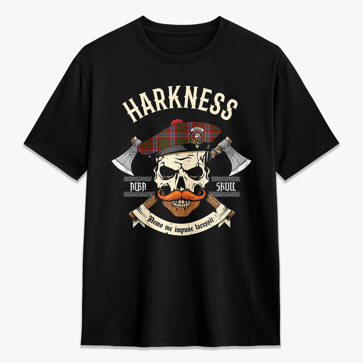 Harkness Dress Tartan Crest 2D T-shirt - Alba Skull Style