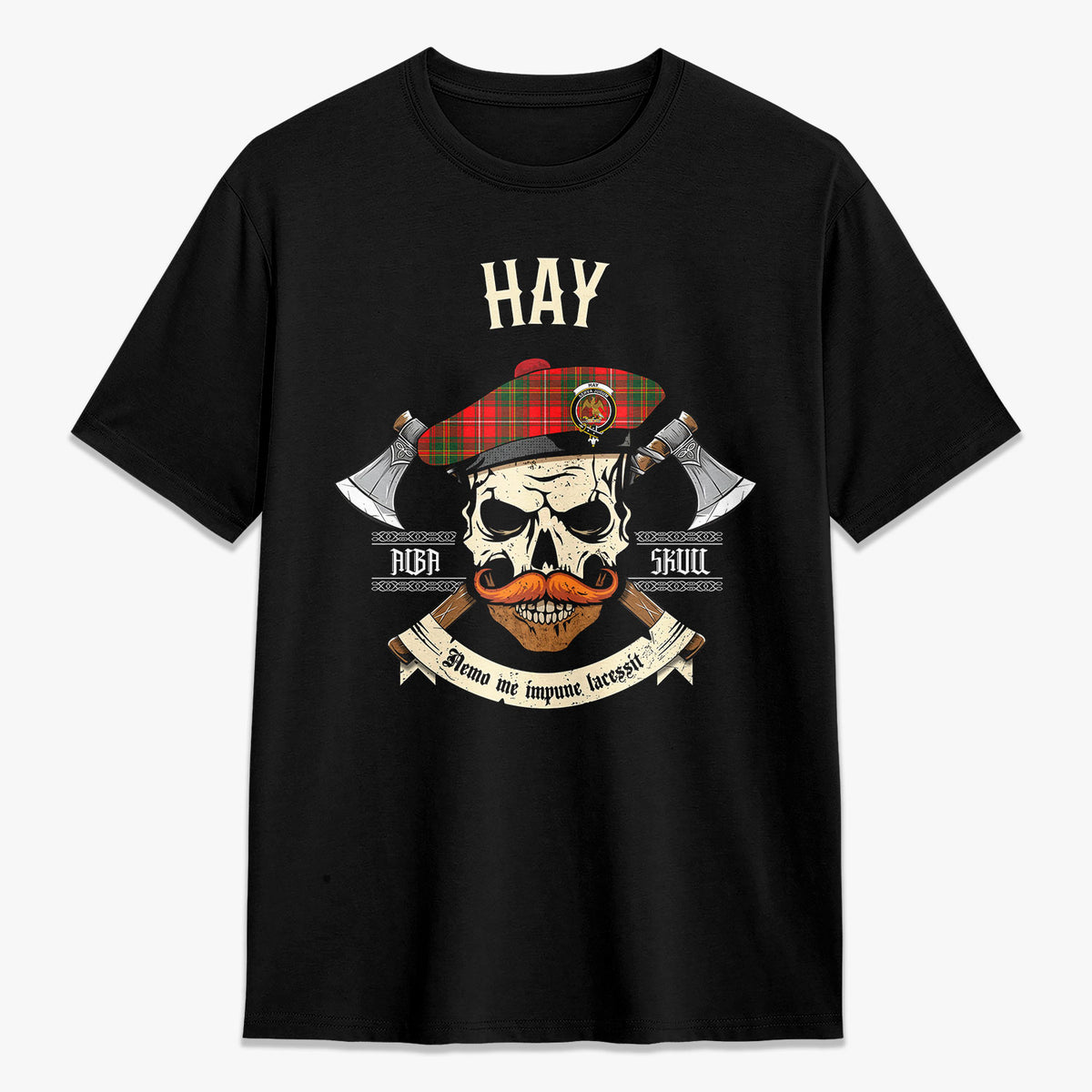 Hay Modern Tartan Crest 2D T-shirt - Alba Skull Style